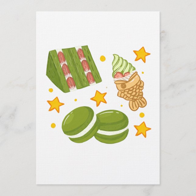 Invitación Cute Kawaii Hand-Drawn Matcha Sweets (Anverso)