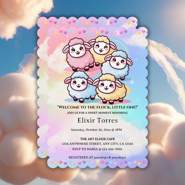 Invitación Cute Kawaii Little Lamb Baby Shower (Subido por el creador)