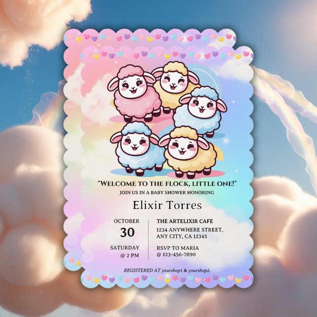 Invitación Cute Kawaii Little Lamb Baby Shower (Subido por el creador)