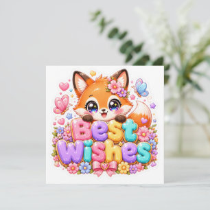 Invitación Cute Kawaii Mejores Deseos Zorro Nombre Pastel Ros