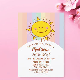 Invitación Cute Kawaii Pequeño Arcoiris Sunshine Kids Cumplea