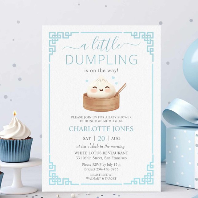 Invitación Cute Kawaii Pequeño Dumpling Bun Blue Baby Shower (Subido por el creador)