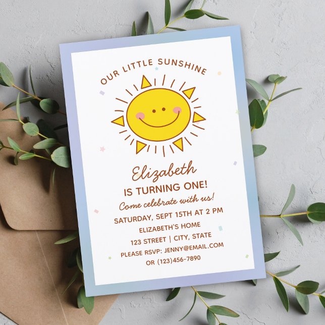 Invitación Cute Kawaii Pequeño Sunshine Bebé Primer Cumpleaño (Subido por el creador)