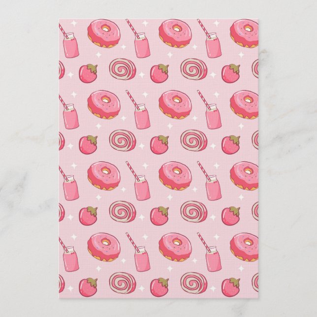 Invitación Cute Kawaii Pink Aesthetic Foods Seamless Pattern (Anverso)