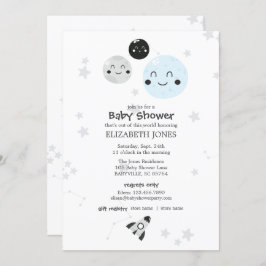 Invitación Cute Kawaii Planet and Moons Baby Shower