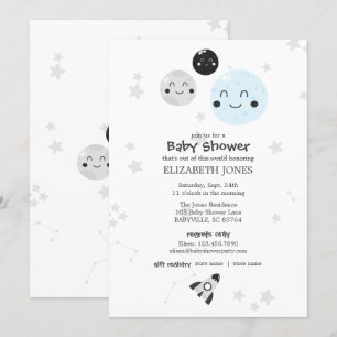 Invitación Cute Kawaii Planet and Moons Baby Shower