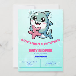 Invitación Cute Kawaii Shark y Starfish Baby Shower