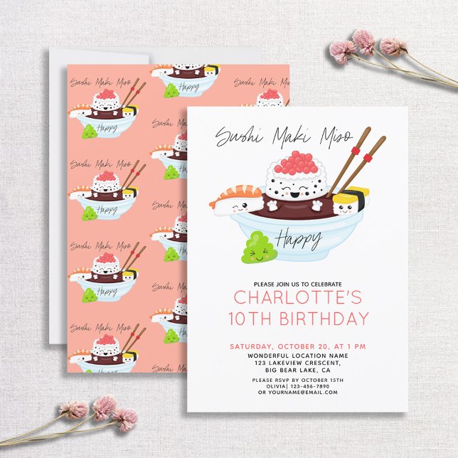 Invitación Cute Kawaii Shushi Maki Miso Feliz cumpleaños Fies (Subido por el creador)