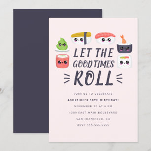 Invitación Cute Kawaii Sushi organiza fiesta de cumpleaños