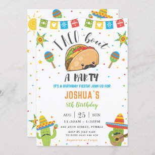 Invitación Cute Kawaii Taco "sobre un Fiesta Fiesta Cumpleaño