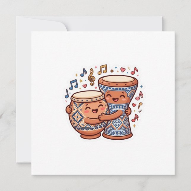 Invitación Cute Kawaii Tambores de Arcilla Tradicionales Marr (Anverso)