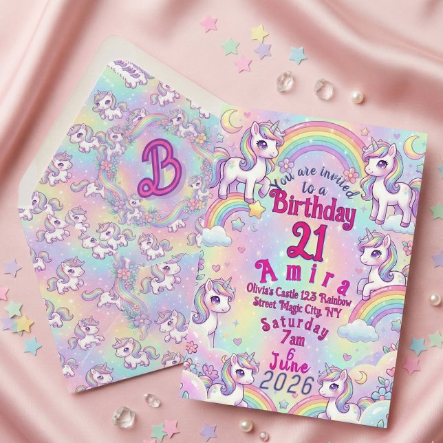 Invitación Cute Kawaii Unicorn Pastel Rainbow Magical (Subido por el creador)