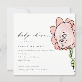 Invitación Cute Kid Drawn Peach Flower Botanical Baby Shower