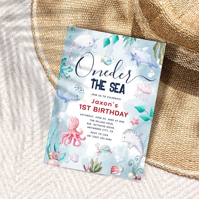 Invitación Cute Kids acuarela sobre el mar Primer cumpleaños (Subido por el creador)