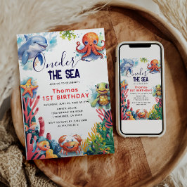 Invitación Cute Kids acuarela sobre el mar Primer cumpleaños