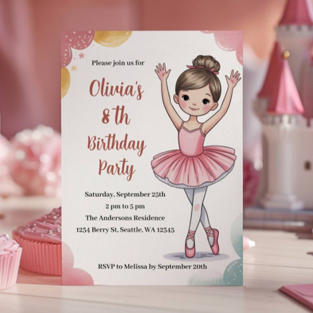 Invitación Cute Kids Ballerina 8ª fiesta de cumpleaños (Subido por el creador)