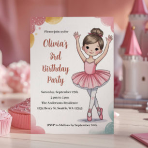 Invitación Cute Kids Ballerina tercera Fiesta de cumpleaños