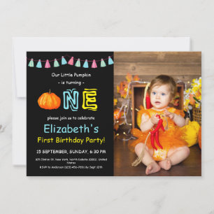 Invitación Cute Kids Colorful Photo Pumpkin Cumpleaños