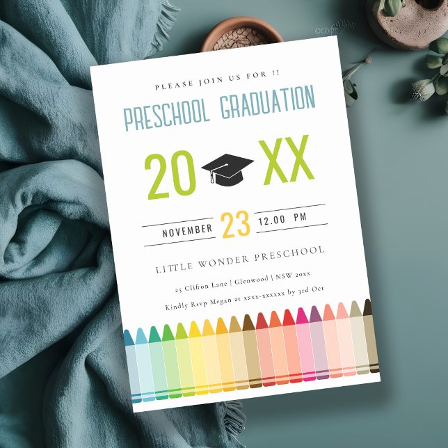 Invitación Cute Kids Crayon Divertido Rainbow Preescolar Grad (Subido por el creador)