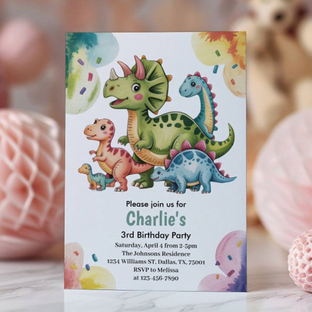 Invitación Cute Kids Dinosaur Theme 3rd Birthday Party  (Subido por el creador)