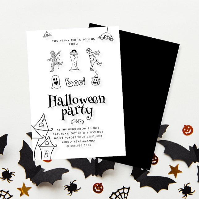 Invitación Cute Kids Doodle Halloween Party (Subido por el creador)