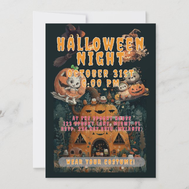 Invitación Cute Kids Halloween Night Party Custom (Anverso)