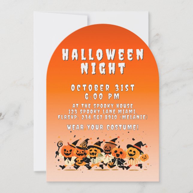 Invitación Cute Kids Halloween Night Party Orange Gradient (Anverso)
