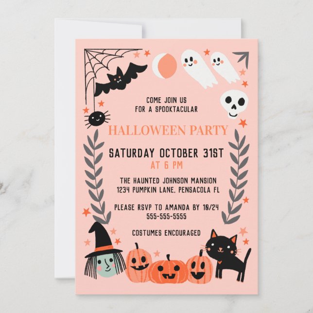Invitación Cute Kids Halloween Party (Anverso)