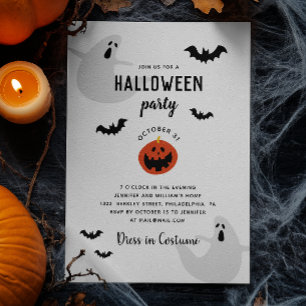 Invitación Cute Kids Halloween Party   Fantasma, murciélagos 
