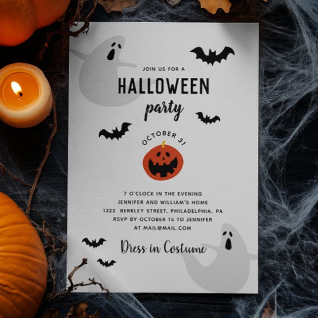 Invitación Cute Kids Halloween Party | Fantasma, murciélagos  (Subido por el creador)