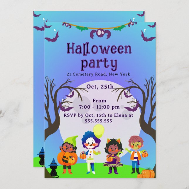 Invitación Cute Kids Halloween Party Invitation (Anverso / Reverso)