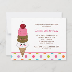 Invitación Cute Kids Kawaii Cream Fiesta