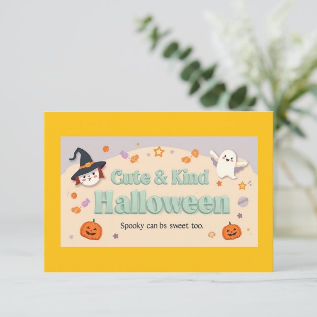 Invitación 🧡 ✨ “Cute & Kind Halloween” Collection 🎃🌿 (Anverso de pie)