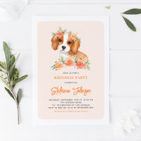 Cute King Charles Spaniel Peach Floral Birday