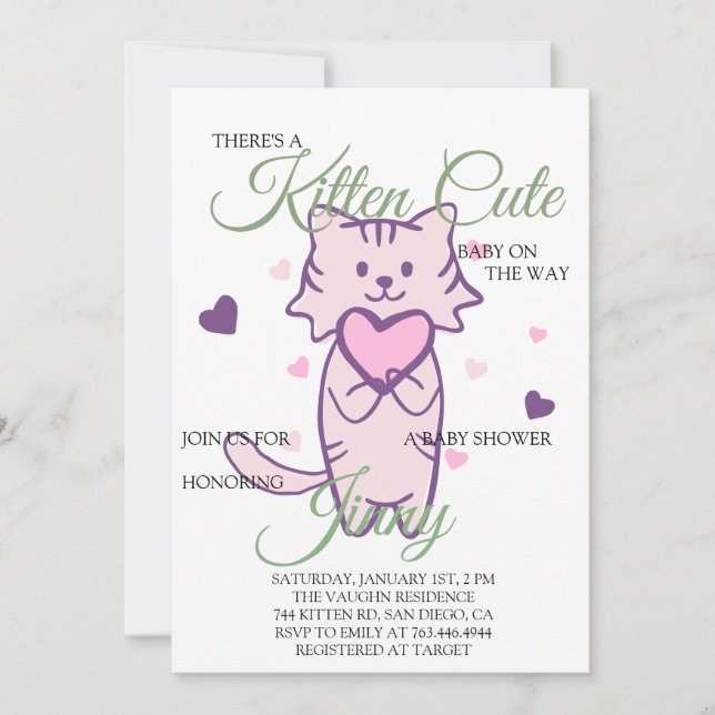 Invitación Cute Kitten Chica Baby Shower (Anverso)