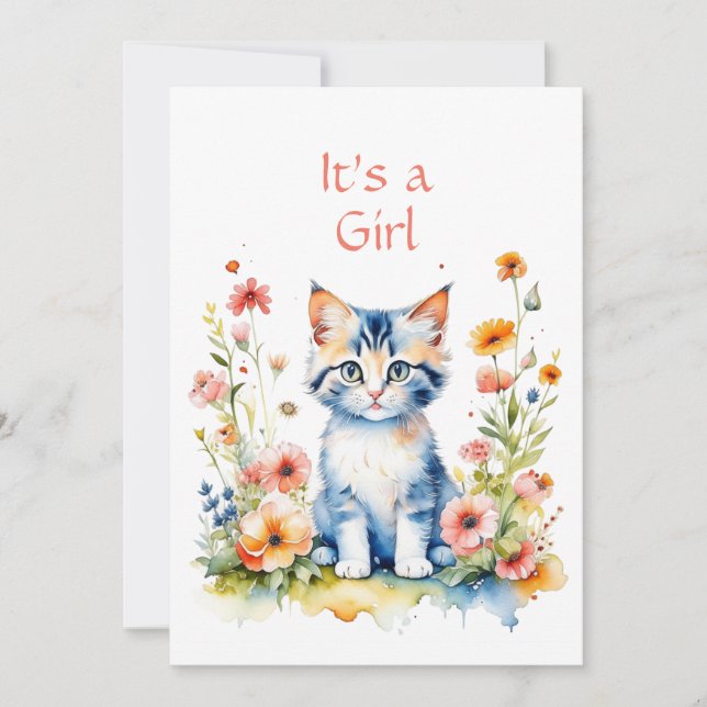 Invitación Cute Kitten Chica Temática Baby Shower (Anverso)