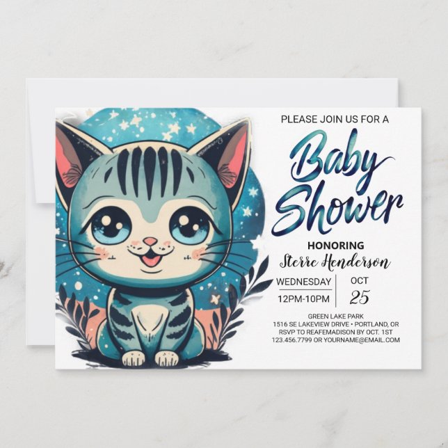 Invitación Cute Kitten Digital Baby Shower (Anverso)