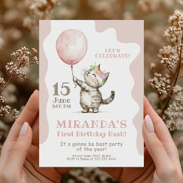 Invitación Cute Kitten First Birthday Bash.