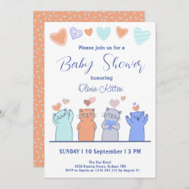 Invitación Cute Kitten Kitty Cats Hearts Baby Shower