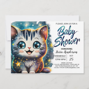 Invitación Cute Kitten Online Boy Baby Shower