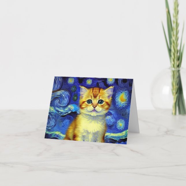 Invitación Cute Kitten Starry Night Van Gogh (Anverso)