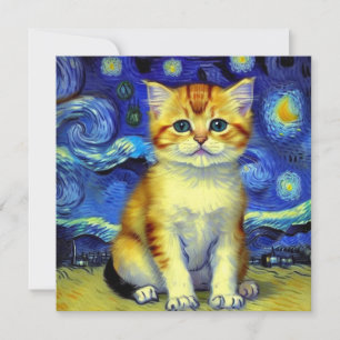 Invitación Cute Kitten Starry Night Van Gogh