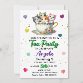 Invitación Cute Kitten Tea Fiesta Cualquier Edad Cumpleaños