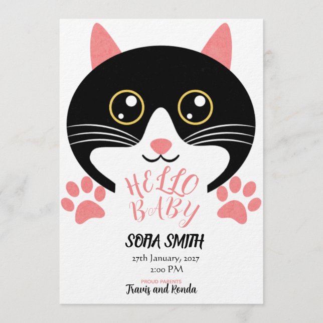 Invitación Cute Kitty Baby Arrival Announcement (Anverso)