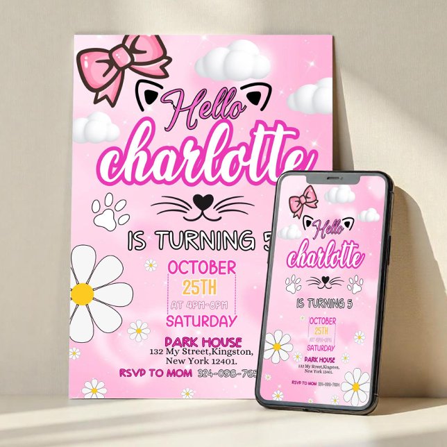 Invitación Cute Kitty Birthday Invitation, Kitty Birthday Inv (Subido por el creador)