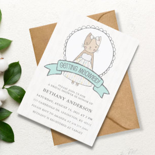 Invitación Cute Kitty Blue Ribbon Bridal Shower