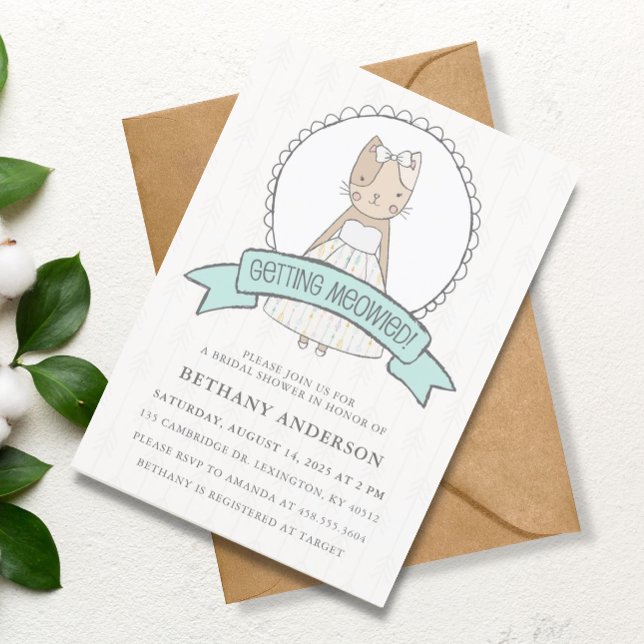 Invitación Cute Kitty Blue Ribbon Bridal Shower (Subido por el creador)
