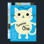 Invitación Cute Kitty Cat Kids Birday Blue<br><div class="desc">Estas adorables y coloridas invitaciones para la fiesta de cumpleaños de gatitos gatitos son perfectas para una celebración de primer cumpleaños, o para un niño a cualquier edad. Personalizar el texto para hacerlos propios. El aspecto moderno y el fondo azul son la forma perfecta de celebrar a tu pequeño que...</div>