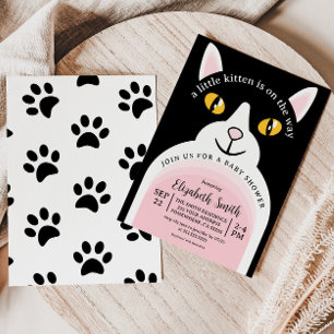 Invitación Cute Kitty Cat Moderno Arch Girly Baby Shower
