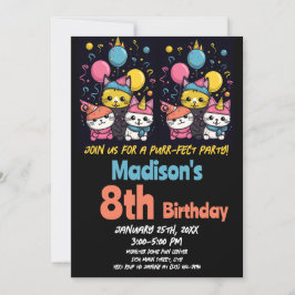Invitación Cute Kitty Cat Purr-Fect Fiestas Gatos Cumpleaños